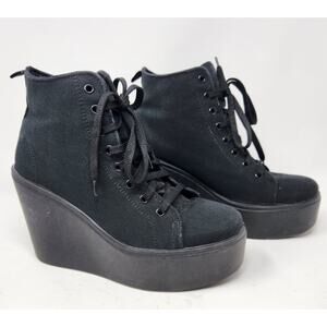 DOLLS KILL Altercore Black Platform Wedge Canvas Shoes Womens 38 / 8